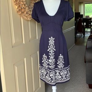 INC  Blue knit dress , white border